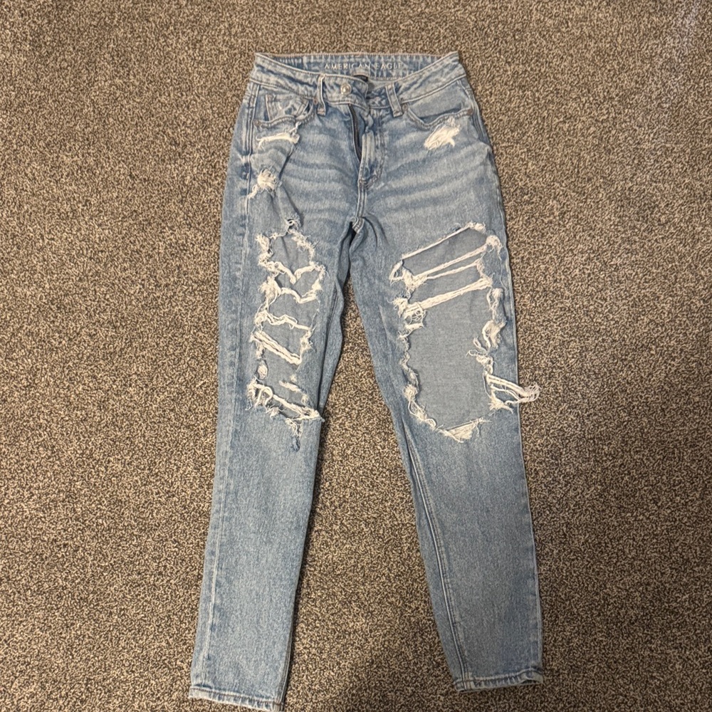 American Eagle Outfitters Ripped Light Blue Straight Leg Jeans